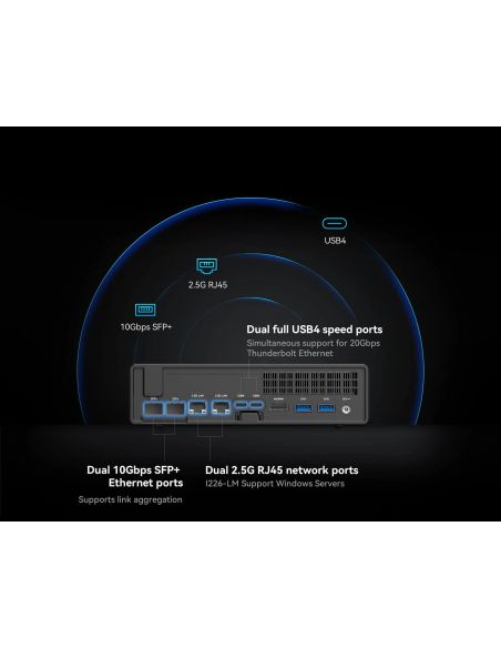 Minisforum - Mini PC MS-01 Barebone with Intel Core i9-12900H,vPro Enterprise Support,2x10Gbps SFP+LAN/2x2.5G RJ45/2xUSB4/HDIM/1