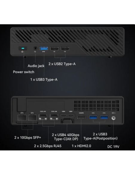 Minisforum - Mini PC MS-01 Barebone with Intel Core i9-12900H,vPro Enterprise Support,2x10Gbps SFP+LAN/2x2.5G RJ45/2xUSB4/HDIM/1