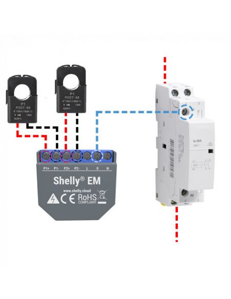 SHELLY - Compteur d'énergie monophasé Wi-Fi Shelly EM avec 1 pince ampéremétrique 50A